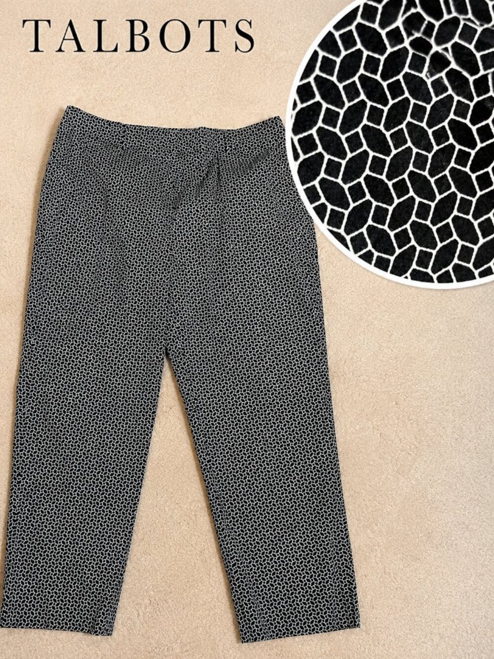 Talbots Black & White Geometric Stretch Pants Size 16 | Office to Resort Style